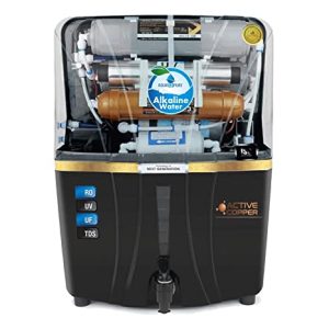 AQUA D PURE RO Water Purifier With Alkaline, UV+UF+TDS, Active Copper and Taste Adjuster, Wall or Countertop Installation, 12L Storage Black Transparent Home and Kitchen Use
